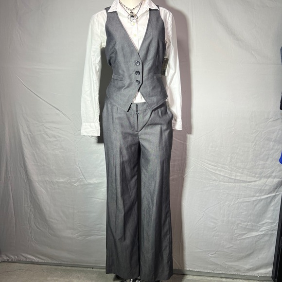 Y2K Nine West Waistcoat Pants Set Womens 4 Pinstripe Gray office siren NEW - Picture 3 of 16